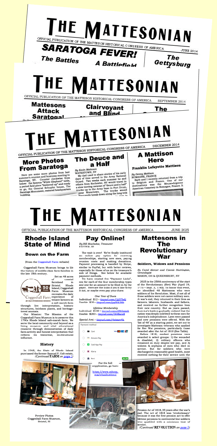 "The Mattesonian" - Matteson Family Newsletter "The Mattesonian" - Matteson Family Newsletter